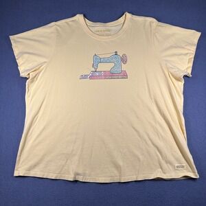 Life is Good‎ Crusher Tee Womens XXXL Yellow Crew Neck Sewing Machine Graphic T